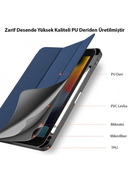 Kalem Yerli Uyku Modlu Mıknatıslı Standlı Kapaklı iPad 10.2 2022 Kılıf Tablet Kılıfı Pu Deri Mikrofiber Tablet Kılıfı