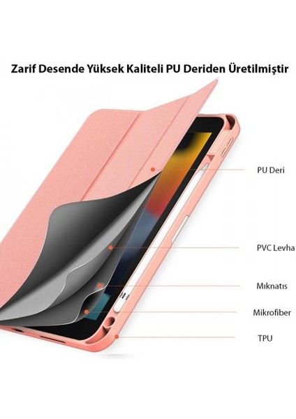 Kalem Yerli Uyku Modlu Mıknatıslı Standlı Kapaklı iPad 10.2 2022 Kılıf Tablet Kılıfı Pu Deri Mikrofiber Tablet Kılıfı