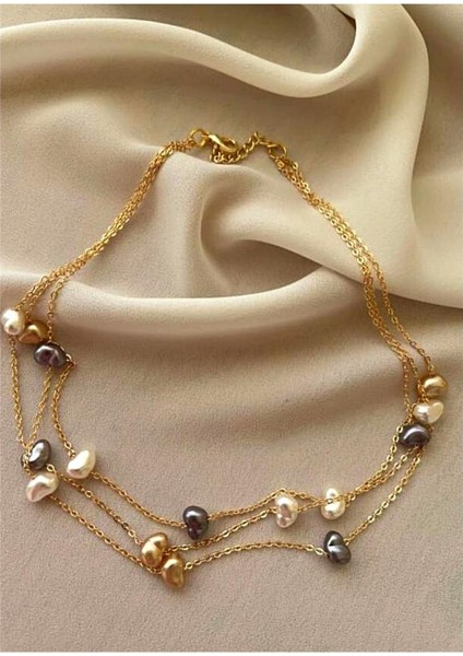 3 Renk Zarif Barok Incili Kolye