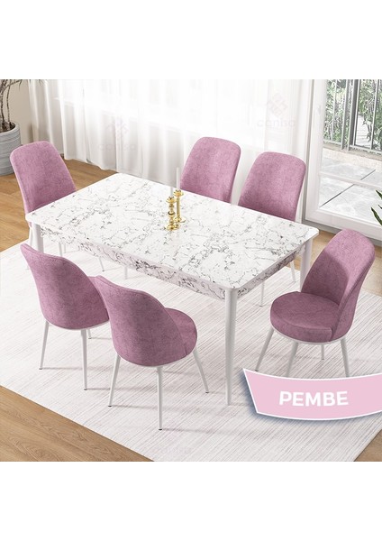 Pir Serisi 80X130 Sabit Beyaz Mermer Desen Mutfak Masa Takımı ve 6 Sandalye fiyatları
