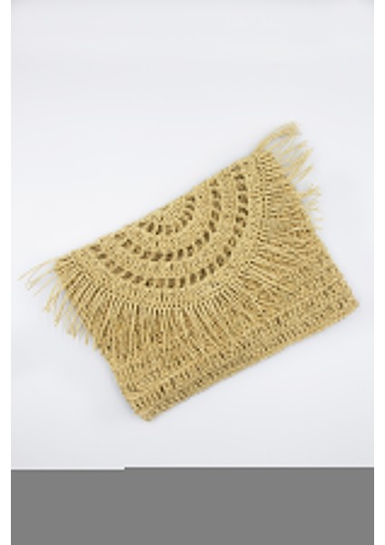 Hasır Çanta Rafya Örgü Portföy & Clutch Çanta Bej