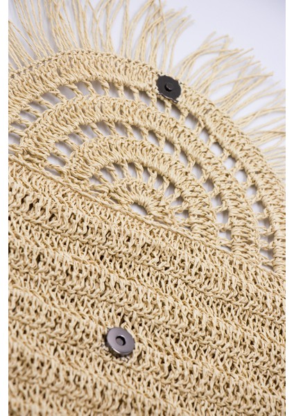 Hasır Çanta Rafya Örgü Portföy & Clutch Çanta Bej