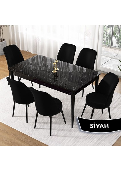 Pir Serisi, 80X130 Sabit Siyah Mermer Desen Mutfak Masa Takımı ve 6 Sandalye fiyatları