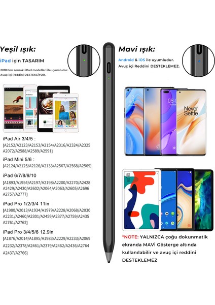 SP02B Bluetooth Stylus Pen Manyetik Çekim Destekli, Avuç İçi Reddetme Özellikli iPad Kalemi Siyah 2018-2022 için iPad Android Windows Bütün Kapasitif Dokunmatik Cihazlar ile Uyumlu