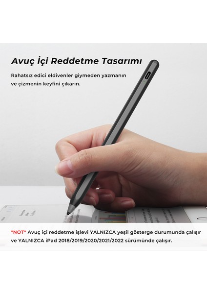 SP02B Bluetooth Stylus Pen Manyetik Çekim Destekli, Avuç İçi Reddetme Özellikli iPad Kalemi Siyah 2018-2022 için iPad Android Windows Bütün Kapasitif Dokunmatik Cihazlar ile Uyumlu