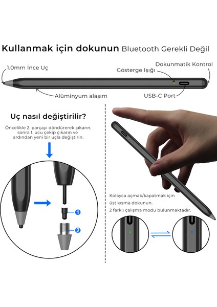 SP02B Bluetooth Stylus Pen Manyetik Çekim Destekli, Avuç İçi Reddetme Özellikli iPad Kalemi Siyah 2018-2022 için iPad Android Windows Bütün Kapasitif Dokunmatik Cihazlar ile Uyumlu