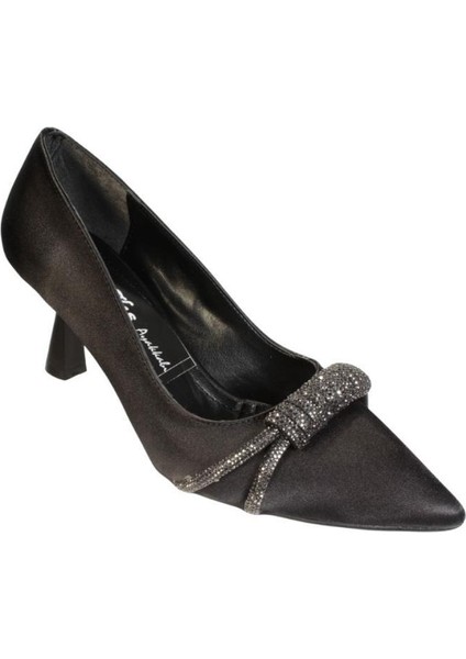 Kadın Siyah Krem Saten Üzeri Taşlı 6cm Kadeh Topuk Sivri Burun Düğün Nişan Abiye Steltto Ayak10