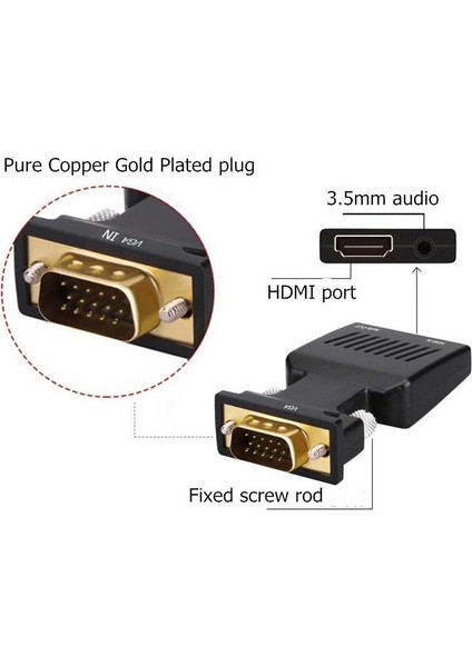 VGA To HDMI Çevirici Dönüştürücü Laptop Tv Monitör Adaptör Kablosu indirimleri