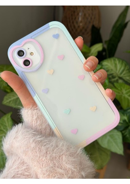 Iphone 11 Uyumlu Antişok (12 Görünümlü Köşeli) Kalp Kamera Tasarımlı Silikon Kamera Korumalı Kılıf