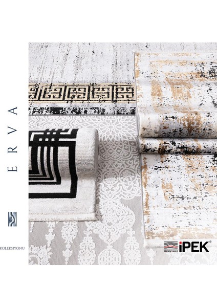 Ipek Mekik Halı Erva Siyah Ekru Eskitme Desenli Halı fiyatları
