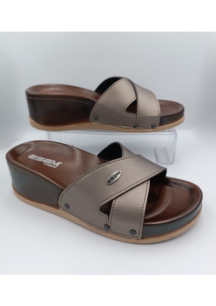 Kadın Dolgu Topuk Çapraz Bantlı Rahat Taban Terlik