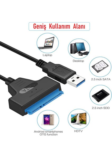 USB 3.0 To 2.5 Inç Sata Çevirici Kablo HDD SSD Harddisk Kablosu - Veri Kurtarma + Koruma Kutusu