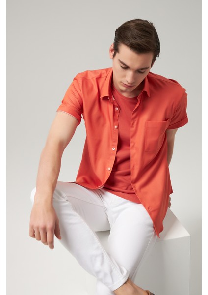 Regular Fit Turuncu Düz Gömlek 0HC02AD34326M fiyatları