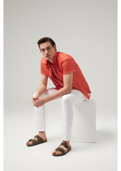 Regular Fit Turuncu Düz Gömlek 0HC02AD34326M modelleri
