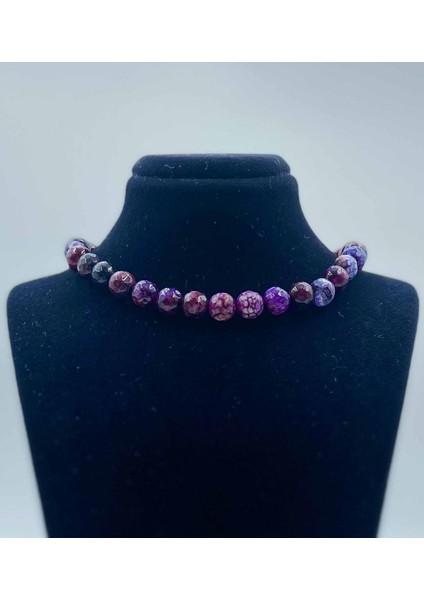 Akik Doğal Taş Kolye 8 mm Faset Kesim