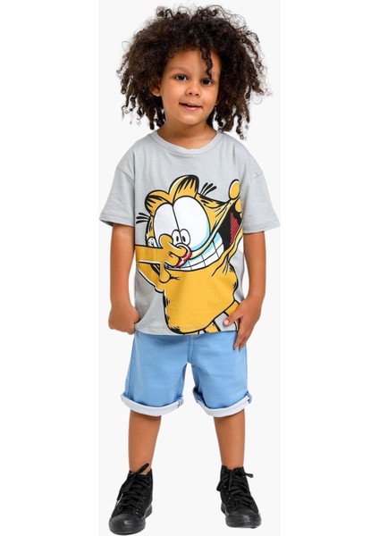 4-14 Yaş Erkek Çocuk Garfield Baskılı T-Shirt Gri