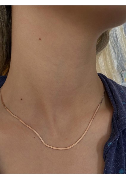 Çelik Rosegold Ince Italyan Kolye