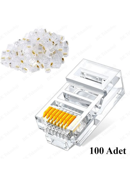 BK Teknoloji RJ45 Cat6 Jack Konnektör Altın Kaplama Ethernet Uç 8P8C 100'LÜ Paket