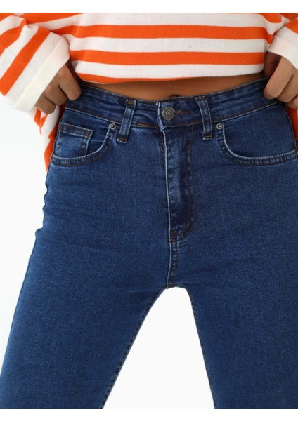 Siyah Yüksek Bel Dar Paça Skinny Power Likralı Kot Pantalon