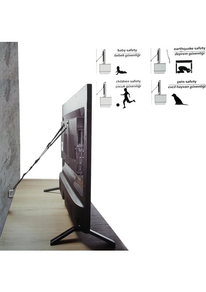 Premium Product Tv Güvenlik Kiti 15" - 75" Televizyonlar İçin Uyumlu - Bebek, Deprem, Evcil Hayvan Emniyet Kemeri