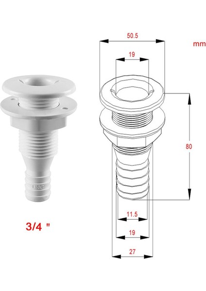 3/4 "balast Hortumu Kimliği Beyaz Naylon 3.1" Için Thru-Hull Konektörü "genel L 3 4 Inç (Yurt Dışından) fırsatları