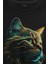 Bıyıklı Kedi Minimal Çizim 3D Efektli Realist Siyah Baskılı Tişört T-Shirt 2