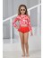 Yeni Trend Kalp Desenli Güneş Korumalı Uzun Kol Crop Üst Mini Etek Altı Fırfırlı Bikini Takımı 1