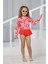 Yeni Trend Kalp Desenli Güneş Korumalı Uzun Kol Crop Üst Mini Etek Altı Fırfırlı Bikini Takımı 3