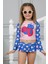 Sevimli Uğurböceği Desenli Güneş Korumalı Uzun Kol Crop Üst Mini Etek Altı Fırfırlı Bikini Takımı 2