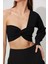 Siyah Tek Omuz Balon Kol Crop SWK4605Sİ 4