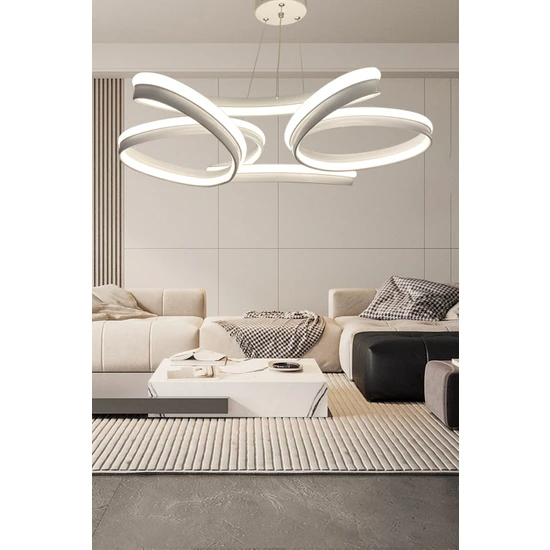 Ledmi Lighting Yüksek Aydınlatmalı Kalın Kasa Papatya Model Beyaz LED Avize, 3 Renk Aydınlatma, Salon Avizesi