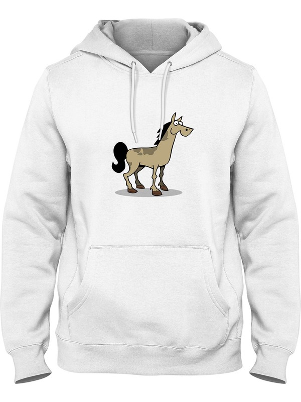Zeron Tasarım At Baskılı Kanguru Cepli Kapşonlu Sweatshirt BLL765