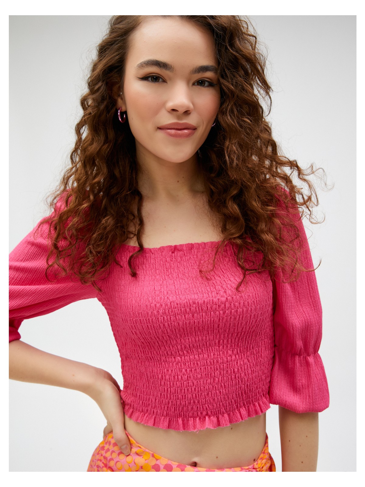 Koton Crop Tişört Gipeli Balon Kollu Kare Yaka - Görsel 4