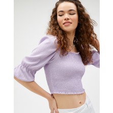 Koton Crop Tişört Gipeli Balon Kollu Kare Yaka