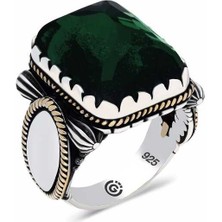 Stil Love ​gümüş Yeşil Zirkon Taşlı Kare Erkek Yüzük