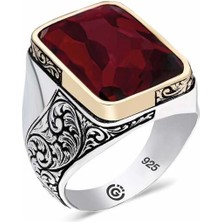 Stil Love ​gümüş Bordo Taşlı Köşeli Erkek Yüzük