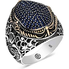 Stil Love Gümüş Lacivert Zirkon Taşlı Oval Erkek Yüzük