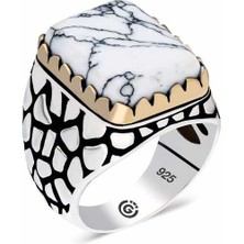 Stil Love ​gümüş Desenli Beyaz Taşlı Köşeli Erkek Yüzük