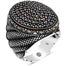 Stil Love Gümüş Siyah Zirkon Taşlı Oval Erkek Yüzük