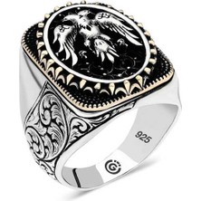 Stil Love Gümüş Çift Başlı Kartal Oval Erkek Yüzük