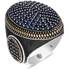 Stil Love Gümüş Lacivert Zirkon Taşlı Oval Erkek Yüzük