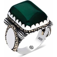 Stil Love Gümüş Zirkon Yeşil Taşlı Kare Erkek Yüzük