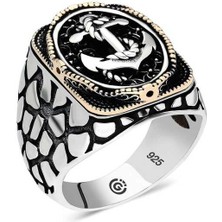 Stil Love Gümüş Deniz Çapası Oval Erkek Yüzük