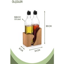 Melik's 2li Yağlık Sirkelik Cam Şişe Ahşap Standlı Gloria Cam Yağdanlık Sosluk 500 cc