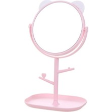 EC Shop Cephome Kedi Kulaklı Masa Üstü Oval Makyaj Aynası-Pembe