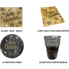 Dipak Siyah Gümüş Gold Iyiki Doğdun Set 16 Kişilik