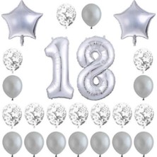 Dipak Gümüş Renk 18 Yaş Folyo Balon Seti
