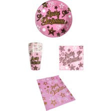 Dipak Pembe/gold Iyiki Doğdun Yazılı Set 24 Kişilik