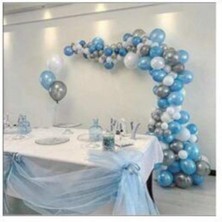 Balonevi 50 Ad A.mavi-Beyaz-Gümüş Metalik Balon, 5 mt Balon Zinciri , Parti Balon Seti 90010