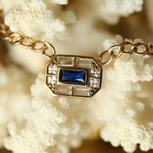 By Milo Jewellery Navy Blue Safir  Detaylı Altın Kolye